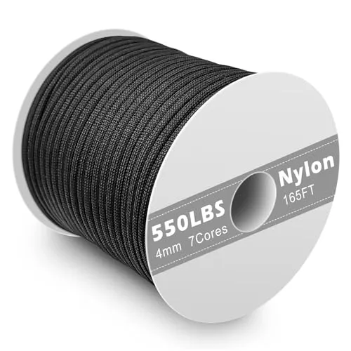 Gemtte Paracord 550 Nylon Seil 4mm, 50m Paracord Schnur mit 7 Strängen Fallschirmschnur Reißfestem Schnur, Schwarz Nylonschnur für Armband, Leine, Halsband, Survival Paracord Max. 250kg (550lbs)