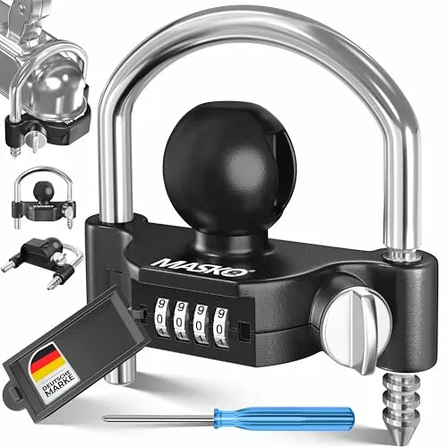 MASKO® Anhängerschloss mit 4-stelligem Zahlencode - Zubehör für Autoanhänger, stabil und sicher durch hochwertige Materialien, idealer Diebstahlschutz für Wohnwagen und Anhänger mit einfacher Montage.
