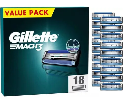Gillette Mach3 Rasierklingen – 18 Stück für eine sanfte Rasur - Herren Rasierklingen, 18 Patronen für langanhaltende Nutzung, mit 3 Klingen für eine präzise und sanfte Rasur.