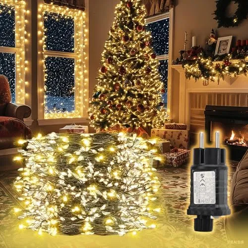 SALCAR LED Cluster Lichterkette Draht Weihnachtsbaum, 10m 400er LED Christbaumbeleuchtung mit 8 Modi, Timer und Memory, Wasserdicht Büschellichterkette für Außen Innen Garten Hochzeit, Warmweiß