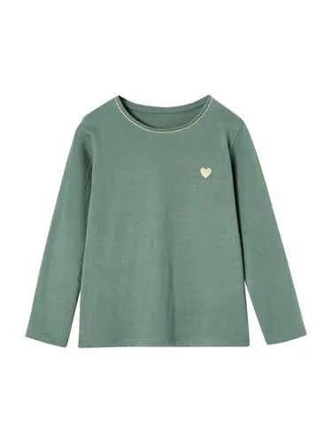 Vertbaudet Mädchen Shirt mit Glitzerherz und Recycling-Baumwolle Basic smaragdgrün 140