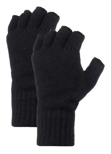 HEAT HOLDERS Herren 2 Paar Fingerlose Handschuhe Warme Strick Thermohandschuhe Ohne Finger mit Innenfleece für Winter (Einheitsgröße, Schwarz)