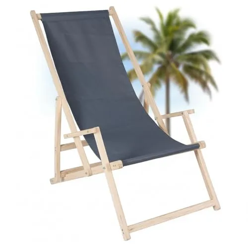 Mucola Gartenstuhl Strandliege - Klappbare Sonnenliege in Anthrazit - Stühle für Garten und Balkon, klappbar und mit Sicherung gegen ungewolltes Zusammenklappen für extra Sicherheit und Komfort.