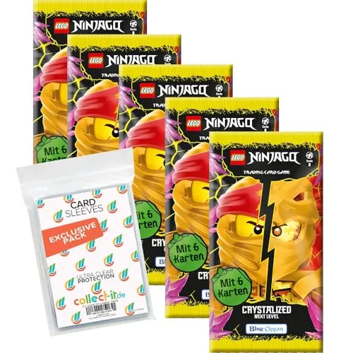 Bundle mit LEGO Ninjago Serie 8 Next Level Trading Cards - 5 Booster + Exklusive Collect-it Hüllen