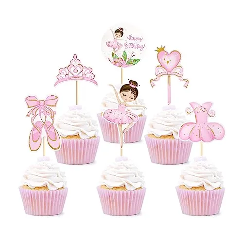 Blumomon 24StückCupcake Toppers Ballett Tänzer Mädchen Cupcake Toppers Composite Ballett Tänzer Baby Mädchen Cupcake Picks Tanz Tutu Kuchen Dekorationen