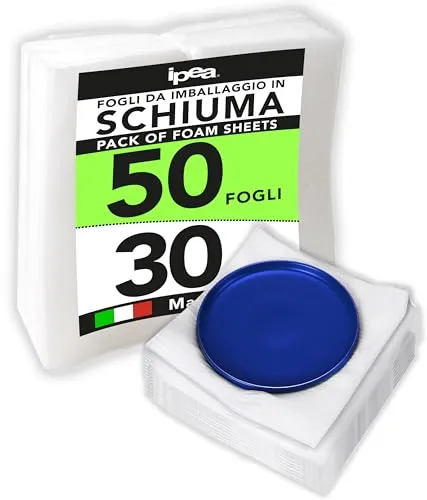 IPEA Schaumstofffolien für Verpackung und Schutz, 50 Stück, hergestellt in Italien, 30 x 30 cm, Blatt für Teller, Gläser, zerbrechliche Gegenstände – Pluriball Versand und Umzug