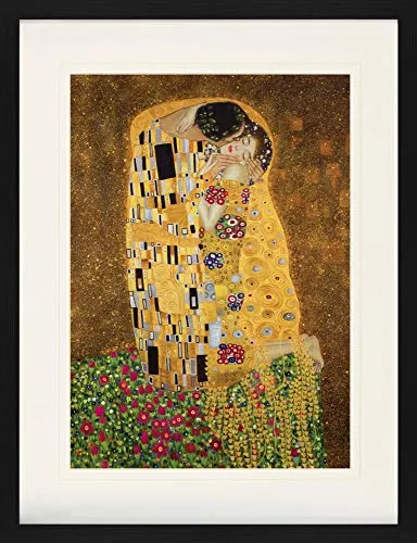 1art1 Gustav Klimt Poster Der Kuß II Gerahmtes Bild Mit Edlem Passepartout | Wand-Bilder | Im Bilderrahmen 80x60 cm