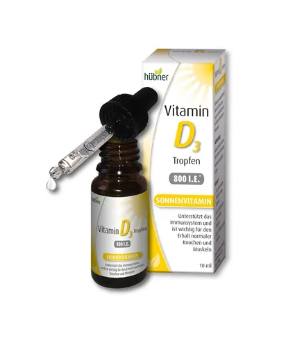 Hübner Vitamin D3 Tropfen 10ml - Unterstützt Immun- und Knochengesundheit - Nahrungsergänzungsmittel für optimale Vitamin D3 Versorgung, vegetarisch und ohne Zusatzstoffe. Ideal zur Stärkung von Immun- und Knochengesundheit mit praktischer Dosierung.