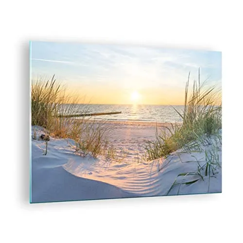 Bilder auf Glas Düne Strand Meer Glasbild 70x50cm Wandbilder Dekoration Wohnzimmer Schlafzimmer Küche Deko Klein Wanddeko Bild im Glas Wand Kunstdruck Art Modern Wall Decor Glasdruck GAA70x50-3989