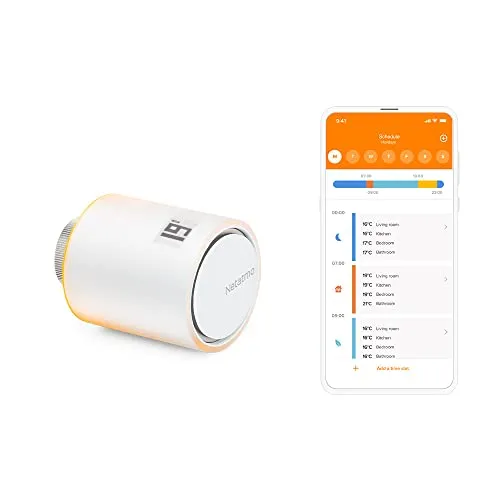 Netatmo Smartes Heizkörperthermostat - NAV-FR - Programmierbarer Thermostat für Zuhause, ermöglicht präzise Temperaturkontrolle und Energieeinsparungen von bis zu 210 €/Jahr dank intelligenter Heizmodi und App-Steuerung.