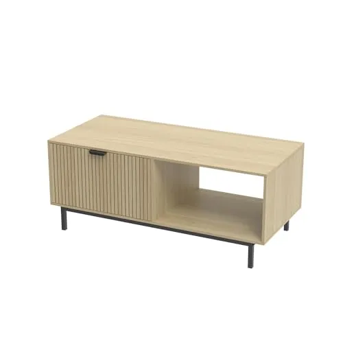 Vicco Couchtisch Lennox, Eiche/Schwarz, 110 x 50 cm - Moderne Couchtisch in Eiche/Schwarz mit praktischen Schubfach für zusätzlichen Stauraum. Ideal für stilvolle Wohnzimmer und vielseitig kombinierbar.