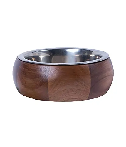 Dehner Lieblinge Hunde-Napf, 18.7 cm, Höhe 7.6 cm, Holz/Edelstahl, braun