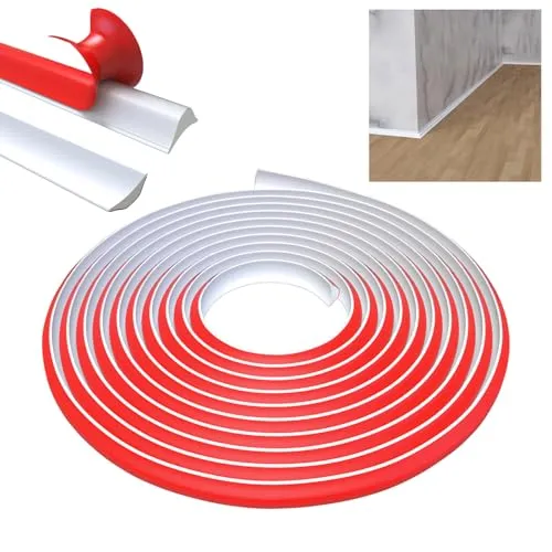 SUNYHUE Flexible Formleiste aus TPE, 8 m, zum Abziehen und Aufkleben, selbstklebende viertelrunde Zierleiste, Maulure-Streifen für Fliesenkante, Sockelleiste, Wanecke, Boden, Decke (12 mm x 9 mm, weiß