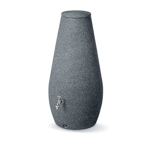 Goccia 200 Liter Regentonne grau - Elegante Regentonne aus UV- und frostbeständigem Material, ideal für kleine Gärten. Mit Deckel und zwei 3/4 Zoll Gewinden für einfache Erweiterung des Regenwasservolumens.