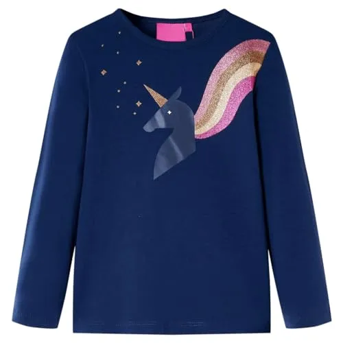 Kinder-Langarmshirt mit Einhorn Pullover Sweatshirt T-Shirt Marineblau 128