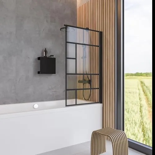 Schulte Duschwand 80 x 140 cm - Elegant mit fixil Glasbeschichtung - Duschabtrennung aus 5 mm Sicherheitsglas, mit fixil-Glassiegel für mühelose Reinigung und Schutz gegen Kalkablagerungen. Ideal für Ihre Badewanne.
