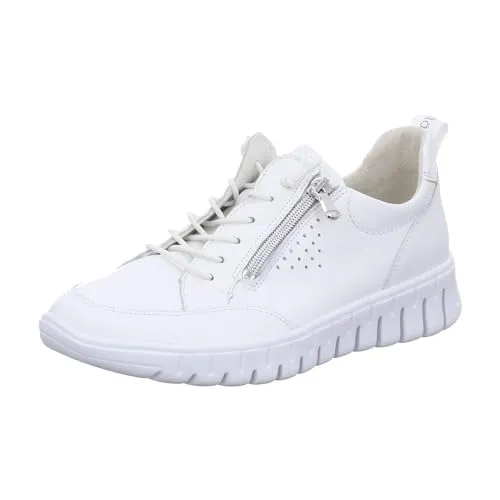 Waldläufer Damen Low Sneaker Birdy 916003 169 Weiß - Komfort und Flexibilität - Sneaker in Weite H, aus hochwertigem Leder mit herausnehmbarer Decksohle und seitlichem Reißverschluss für einfaches An- und Ausziehen. Ideal für breitere Füße und hohen Tragekomfort.