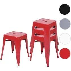 4er-Set Hocker HWC-A73 - Metallhocker im Industriedesign, stapelbar und rot - Hocker im modernen Industriedesign, stapelbar und platzsparend. Ideal für jeden Raum, bietet hohe Stabilität und wird komplett montiert geliefert.