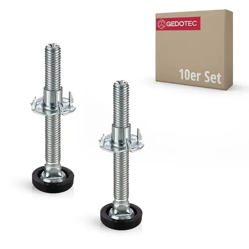 Gedotec verstellbare Möbelfüße M8 Verstellschraube höhenverstellbar Stahl verzinkt | 10 Stück Nivellierfüße - Möbelschrauben mit Einschlagmutter | M8 x 70 mm | Tragkraft: 300 kg | Maschinenfüße