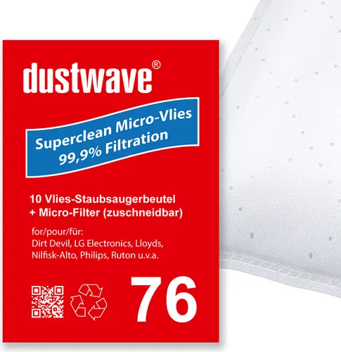Sparpack - 10 Staubsaugerbeutel passend für Philips - V 377 Vitall Bodenstaubsauger von dustwave® Markenstaubbeutel – Germany