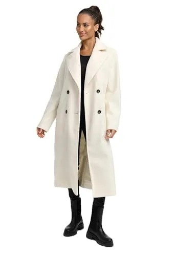 Navahoo Damen lange Übergangsjacke Mantel in Woll-Optik mit Reverskragen Sternlein 14 Off White Gr. XL