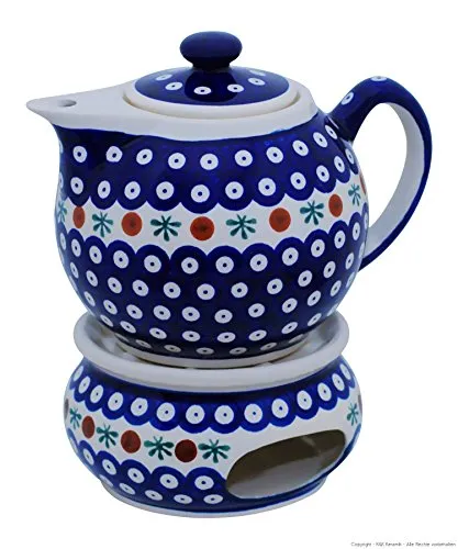 Original Bunzlauer Keramik Teekanne mit Stövchen 1.00 Liter im Dekor 41