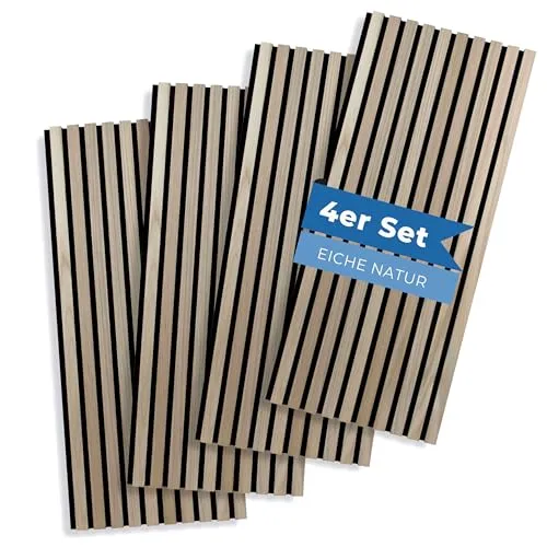 PROVISTON Akustik 3D Wandpaneele 4er SET - 3D-Wandpaneele in Eiche natur, schallabsorbierend und ideal für eine angenehme Raumakustik. Perfekt zur stilvollen Gestaltung Ihrer Wohnräume.