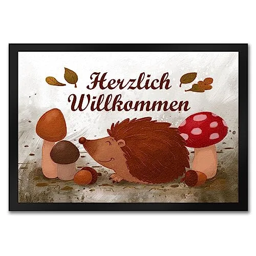 speecheese Herzlich Willkommen Fußmatte in 35x50 cm mit niedlichem Igel als hübsche Dekoration zum Herbst für die Eingangstür um alle Besucher herzlich Willkommen zu heißen