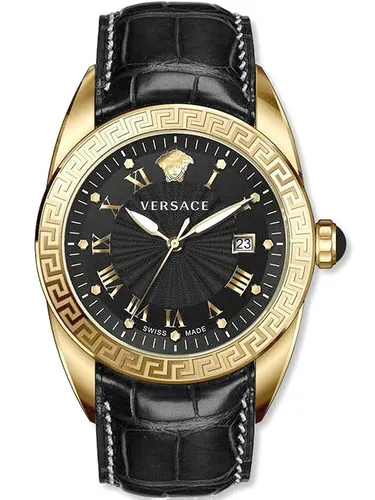 Versace VEFE01718 V-Sport II gold schwarz Leder Armband Uhr Herren NEU - Schwarz