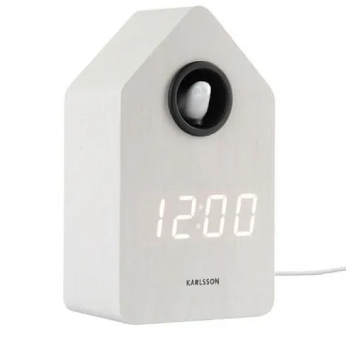 Karlsson Kuckucksuhr Wecker Alarm Clock LED Weiß Holz Veneer - Wanduhren mit elegantem Design und innovativer LED-Anzeige, perfekt für stilbewusste Räume und ein modernes Ambiente.