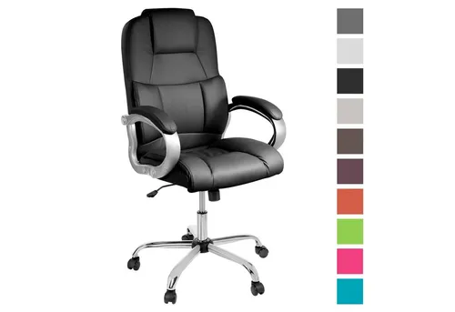 TPFLiving Chefsessel Denver mit abgebremsten Rollen (XXL Bürostuhl ergonomisch gepolsterter Schreibtischstuhl), Drehstuhl aus Kunstleder, Belastbarkeit bis 150 kg - Schwarz