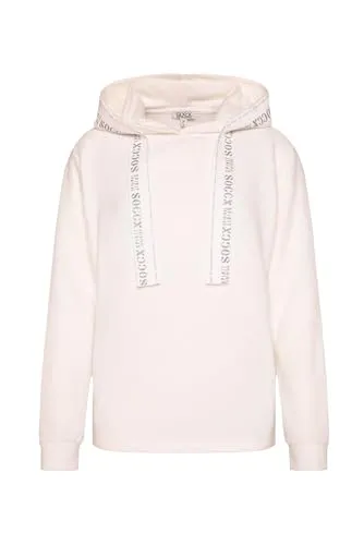 SOCCX Damen Flauschstrickpullover mit Logo-Tape an der Kapuze Ivory, XXXL