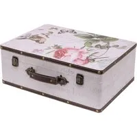 HMF Handgefertigter Vintage Koffer aus Holz - Rose - Aufbewahrungsbox mit Schnappverschluss und Ledergriff, perfekt als Deko und Geschenkkoffer für besondere Anlässe.