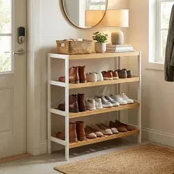 SONGMICS Schuhregal aus Bambus mit 4 Ebenen, weiß-naturfarben - Vielseitiges Schuhregal aus hochwertigem Bambus, ideal für Ordnung im Flur oder als Pflanzenständer. Robuste Verarbeitung und einfacher Aufbau garantieren langanhaltende Nutzung. Maße: 26 x 70 x 75,5 cm.