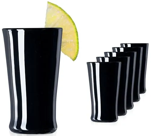 PLATINUX Schwarze Shotgläser aus Glas Set 6 Teilig Pinnchen Wodkagläser Schnapsglas Tequilagläser 20ml (max. 30ml)