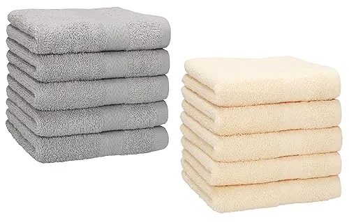 Betz 10 Stück Seiftücher Premium 100% Baumwolle Seiflappen Set 30x30 cm Farbe Silbergrau und beige
