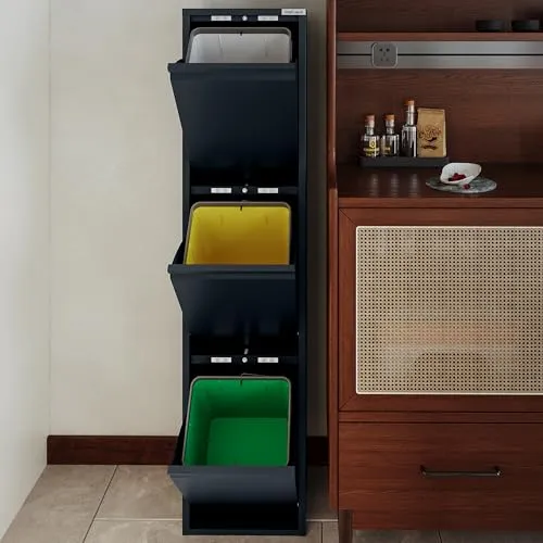 VEEHAUS Küche Mülleimer Für Den Vielseitigen Einsatz Mit Klappen Aus Edelstahl Stilvoller Abfalleimer Für Eine Effiziente Und Praktische Aufbewahrung Anthrazit (3 x 15 LT - 45 LT)