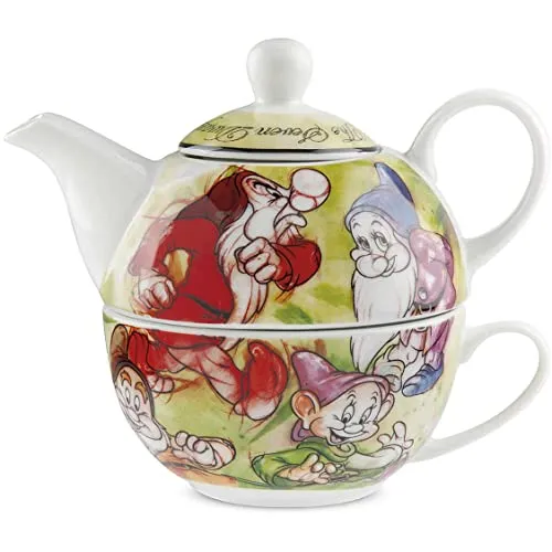 Egan Tasse + Teekanne 7 Zwerge Disney ML 470 - Teekanne für eine Tasse mit Disney Zwerge Design, aus hochwertigem Porzellan, spülmaschinen- und mikrowellengeeignet – perfekt für gemütliche Teestunden.