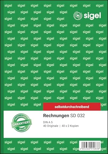 SIGEL SD032 Rechnungen, A5, 3x40 Blatt, selbstdurchschreibend, 1 Stück, aus nachhaltigem Papier, Rechnungsblock