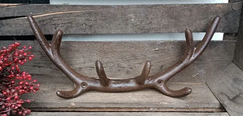 4er Wandhaken Hirsch-Geweih Garderobe Gusseisen  Antiklook Vintage Clayre & Eef