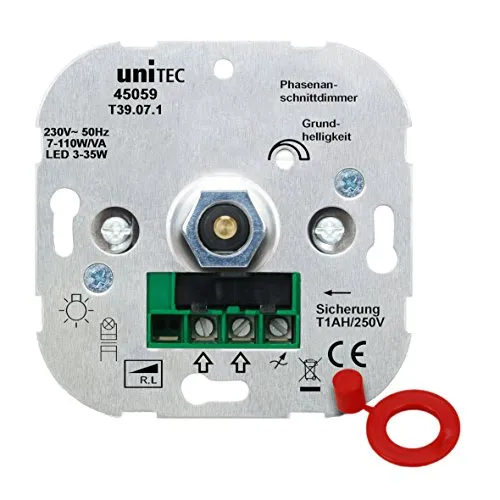 UNITEC 45059 Phasenanschnittdimmer für LED-Beleuchtung für die Schaltserien von UNITEC, Busch-Jäger sowie Jung und Gira, Weiß, 5.50 x 7.50 x 7.50 cm