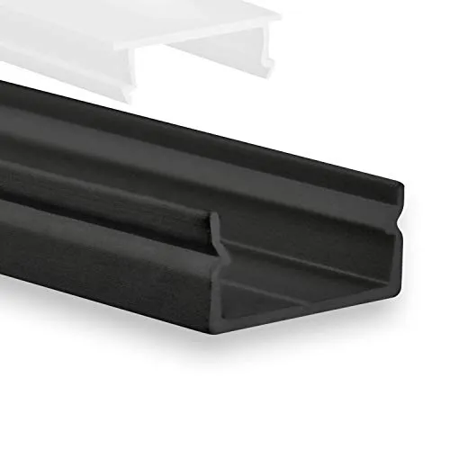 Led-Gigant Led Aluminium Profil Schwarz P21 Naos mit Opale Abdeckung 2m für LED Streifen bis zu 14mm