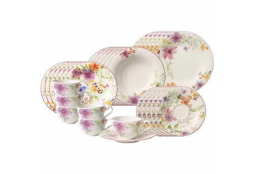 Villeroy & Boch Mariefleur Basic Kombiservice 30-teilig für 6 Personen - Komplett-Service für 6 Personen, mikrowellensicher und spülmaschinenfest, ideal für alle Anlässe und stilvolle Tischdekoration.