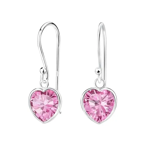 Monkimau - Herz Zirconia Ohrringe, Ohrstecker, Ohrschmuck - aus 925 Sterling Silber - mit glitzernden Kristallen - für Damen und Mädchen - handgefertigt, hypoallergen und kleine Geschenkidee