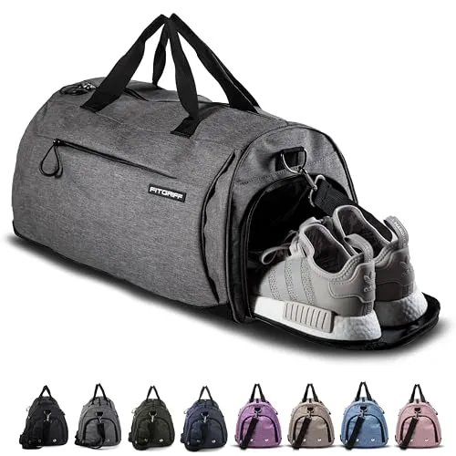 Fitgriff® Sporttasche & Reisetasche für Damen und Herren - mit Schuhfach & Nassfach - Tasche für Sport, Fitness & Reisen - Trainingstasche, Gym Bag (Grau, 58 x 31 x 31 cm (Medium))
