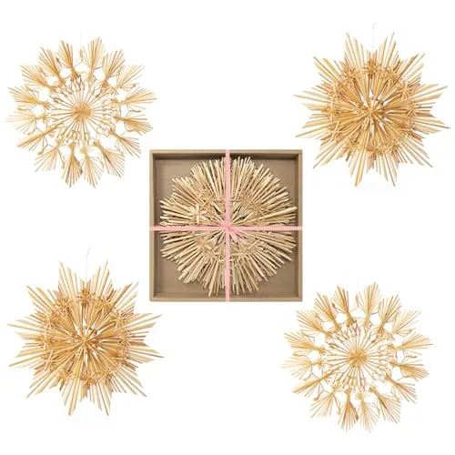 COM-FOUR® 4X Großes Strohstern-Set in beige von COM-FOUR