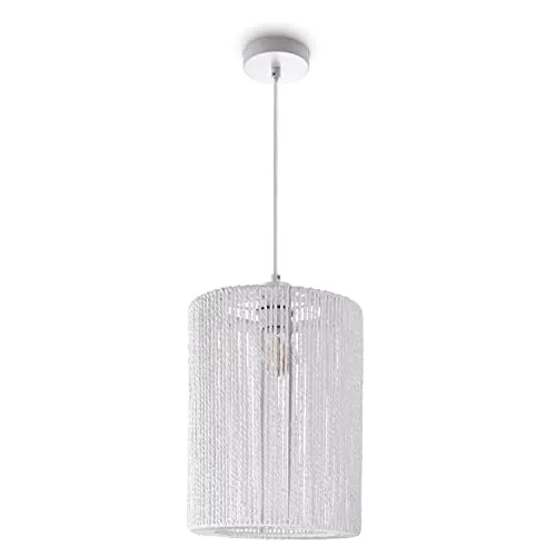 Paco Home Pendelleuchte Esstisch - Boho Hängelampe in Weiß (Ø25cm) - Lampen für stilvolle Einrichtungen, bietet ein verspieltes Umgebungslicht und passt perfekt zu modernen Einrichtungsstilen.