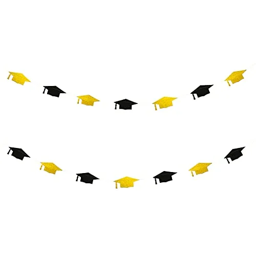 Produktbild Oblique Unique® Prüfung bestanden Girlande mit Doktorhut und Glitzereffekt Banner für Schulabschluss Abi Abitur Uni Studium Abschluss Schwarz Gold