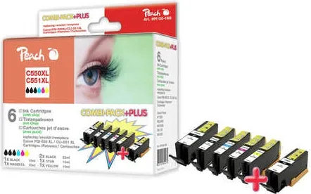 Peach Combi-Pack PLUS - 6er-Pack XL-Yield - Druckerpatronen für Canon CLI-551XL und PGI-550XL, hohe Reichweite für brillante Druckergebnisse und kosteneffizientes Drucken.