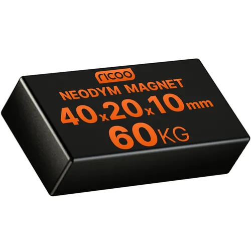 RICOO Starker Neodym Power Magnet 60 Kg Haftkraft 40x20x10mm N52 1stk. schwarz